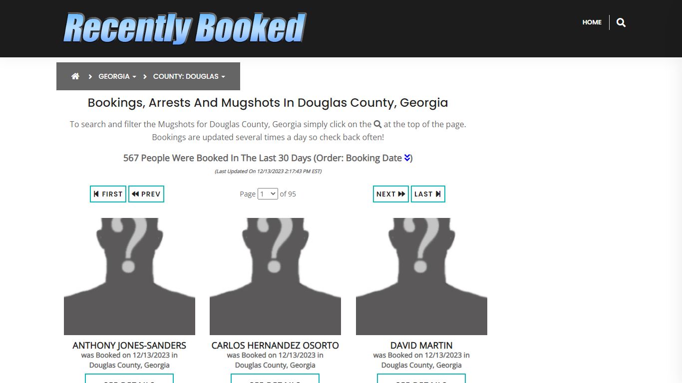 Recent bookings, Arrests, Mugshots in Douglas County, Georgia